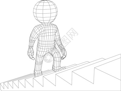 跟着党走木偶三党男子在楼梯上行走卡通片通讯技术数字插画