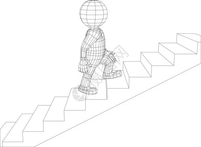 跟着党走木偶三党男子在楼梯上行走卡通片技术数字通讯插画