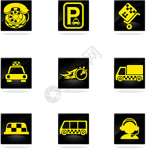 出租车标志出租车服务符号编号公共汽车电话标志停车时间通讯全球卡车机器沟通插画