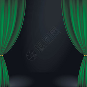 百老汇舞台绿窗帘阶段插画