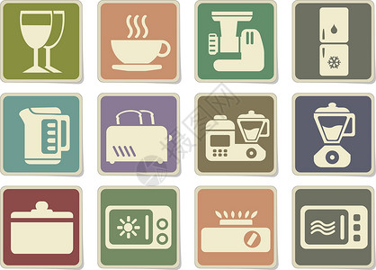 厨房用具图标 Se饮食剪贴咖啡火炉设计元素微波用品平底锅食物背景图片