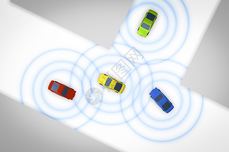 自动驾驶仪相连自动汽车无人驾驶传感器蓝色海浪网络信号智力数据车道巡航背景