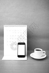 咖啡杯 电话和日历白色笔记铅笔咖啡办公室商业职场工作笔记本杯子背景图片