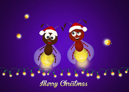 圣诞快乐灯泡微笑庆典动物新年卡通片插图昆虫明信片背景图片
