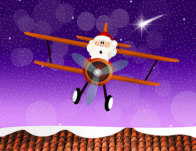 圣诞老人开飞机圣诞老人在飞机上插图庆典新年黑鬼明信片卡通片景观雪花礼物闲暇背景
