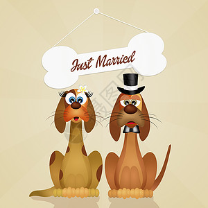 狗的婚礼明信片快乐小狗插图动物庆典夫妻订婚背景图片