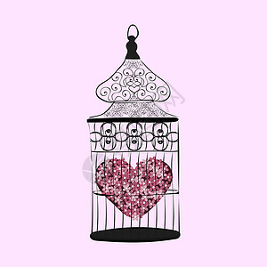 单相思心在笼中象征着分离的爱插画