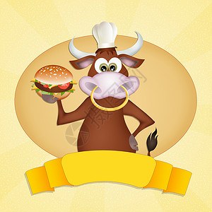 牛肉汉堡牛扒农场屠夫面包午餐食肉牛肉厨师小吃汉堡背景图片