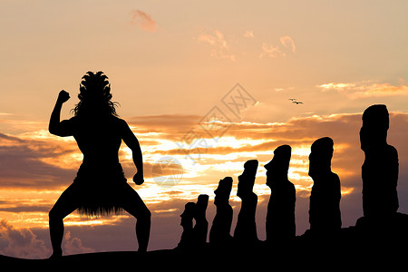 卡定拉复活节岛上的毛利男子背景