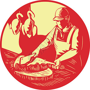 服务商中国厨师切肉大餐圈木剪插画