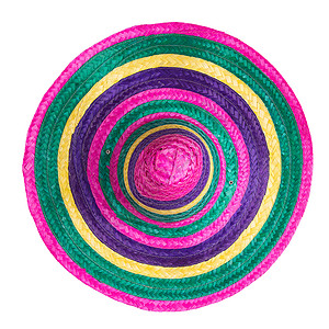 墨西哥草子边帽粉色白色黄色帽子纪念品稻草背景图片