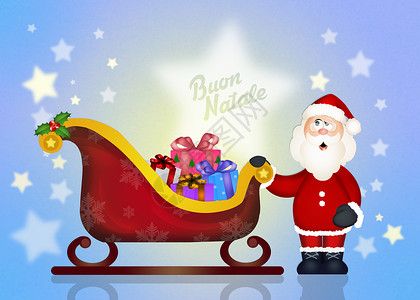 圣诞老人雪橇庆典星星明信片清单愿望问候语展示卡通片红色礼物背景图片