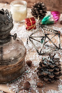 圣诞纪念卡玻璃古董灯笼魔法火焰庆典烛光季节性灯芯装饰品背景图片