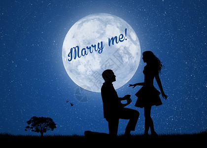 嫁给我女士礼物男人恋人戒指月亮蓝色订婚夫妻月光背景图片