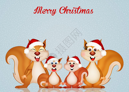三只松鼠圣诞明信片插图家庭棕色庆典毛皮森林橡子动物背景