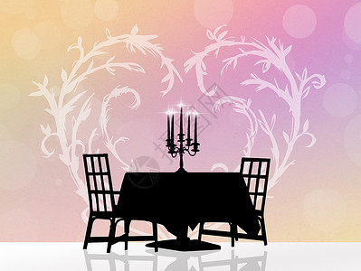 两个人的浪漫晚餐桌子插图恋人快乐订婚新年蜡烛女士餐厅男人背景图片