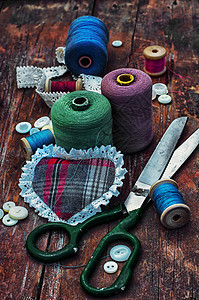 家庭手工艺利用器工艺裁缝剪刀纺织品针线活创造力按钮工匠手工乐器背景图片