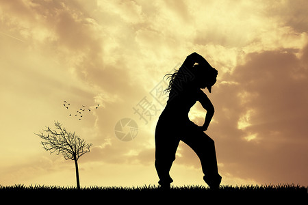 女孩在跳舞中跳舞舞蹈编舞牛仔裤演员日落帽子插图说唱音乐霹雳舞背景图片