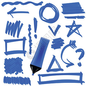 蓝铅笔素材蓝标记 一组图形符号 箭头 圆形设计图片