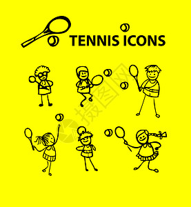 网球图标 黄色假漫画体育标志健身房成人女孩冒充卡通片绿色女士网络男人运动背景图片