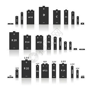 一套不同的电池组 矢量说明活力按钮收费界面充值充电器插图指标反射电子产品背景图片