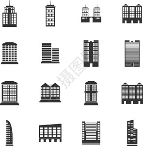 建筑物图标集酒店住宅公寓商业城市建造建筑学民间房子插图设计图片