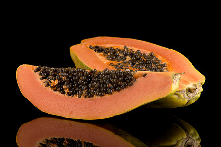 新鲜而美味的木瓜维生素摸索橙子热带饮食情调水果裂缝种子甜点背景图片
