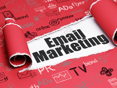 电子邮件营销广告概念 黑文字电子邮件销售在撕破的纸面之下背景