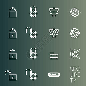 安全图标细线样式条纹眼睛防火墙视网膜光标手指星星正方形指纹扫描背景图片