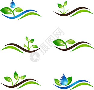 发芽图标绿流绿色景观图标或 Logo 设计集插画