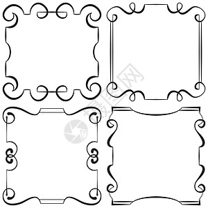 矢矢量说明 一套装饰框架白色横幅正方形绘画标签漩涡艺术边界装饰品插图背景图片