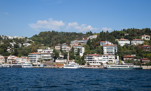 Bosphorus海峡的建筑物房子海岸火鸡红色建筑住宅别墅木头鸭梨建筑学背景图片