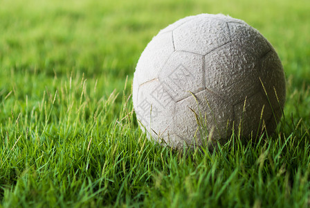 绿色绿草上的足球和柔光乐趣游戏场地草地闲暇草皮运动白色活动背景图片