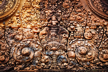 柬埔寨的巴斯救济建筑装饰宗教浮雕结构风格文化石材历史艺术背景图片