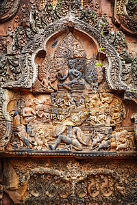 柬埔寨的巴斯救济地方社会史砂岩建筑学装饰宽慰结构建筑文化浮雕背景图片