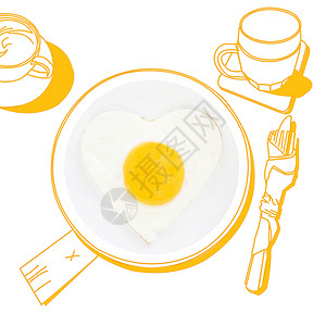 心形煎鸡蛋美味的早餐啤酒插图心形盘子阳面食物蛋黄美食平底锅玻璃背景