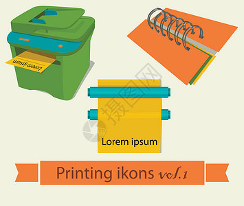 再生纸打印图标集 1打印机印刷数码收藏丝带彩书桌面打样插图床单插画