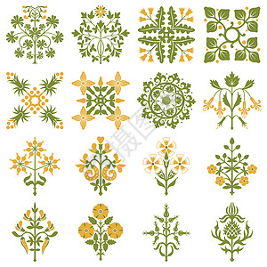 设计要素风格程式化绘画花丝插图艺术品植物收藏装饰背景图片