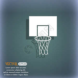 篮球板篮球后板图标 在蓝色绿色的抽象背景上 有阴影和文字空间 矢量插画