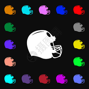 橄榄球头盔图标符号 您设计时有许多色彩多彩的符号 矢量背景图片
