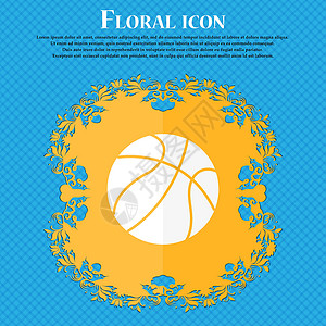 篮球图标 Floral 平面设计 放在蓝色抽象背景上 并放置文字位置 矢量娱乐分数剪影活动插图竞赛运动收藏游戏徽章背景图片