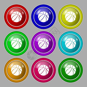 篮球图标符号 9圆彩色按钮上的符号 矢量竞赛剪影分数学校收藏插图娱乐徽章运动活动背景图片