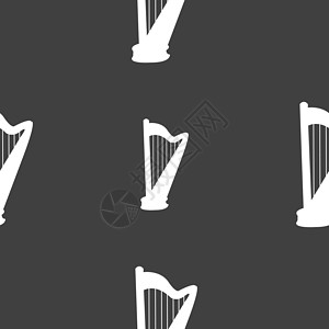Harpha 图标 灰色背景上的无缝模式 矢量乐器交响乐音乐夹子艺术文字音乐会象形字形插图背景图片