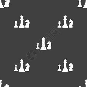普拉托主教国际象棋游戏图标标志 灰色背景上的无缝模式 韦克托运动战术木板女王用户国王主教界面战略玩家插画