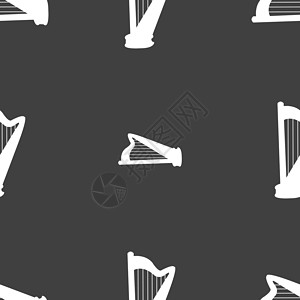 Harpha 图标 灰色背景上的无缝模式 矢量艺术交响乐字形乐器夹子文字音乐插图象形音乐会背景图片