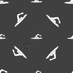 游泳者图标标志 灰色背景上的无缝模式 韦克托海洋海浪男人运动水池数字插图游泳背景图片
