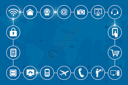 智能手机应用程序图标的复合图像墙纸科技电子邮件计算宝蓝色云计算上网飞机界面航班背景图片