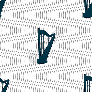 Harpha 图标符号 无缝模式带有几何纹理 矢量象形音乐会艺术夹子文字字形乐器插图交响乐音乐背景图片
