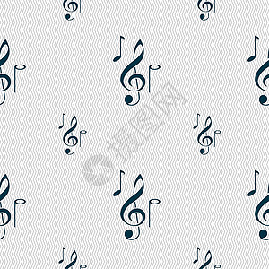 音符图标标志 具有几何纹理的无缝模式 韦克托艺术插图高音钩针贴纸夹子颤声低音钥匙床单背景图片