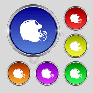 足球头盔图标符号 光亮彩色按钮上的圆形符号 矢量游戏运动插图团队艺术面具比赛橄榄球玩家帽子背景图片